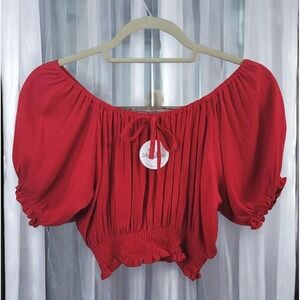 Island Planet Crop Top Women Small-Medium Red Off the Shoulder‎ Summer, Vacation